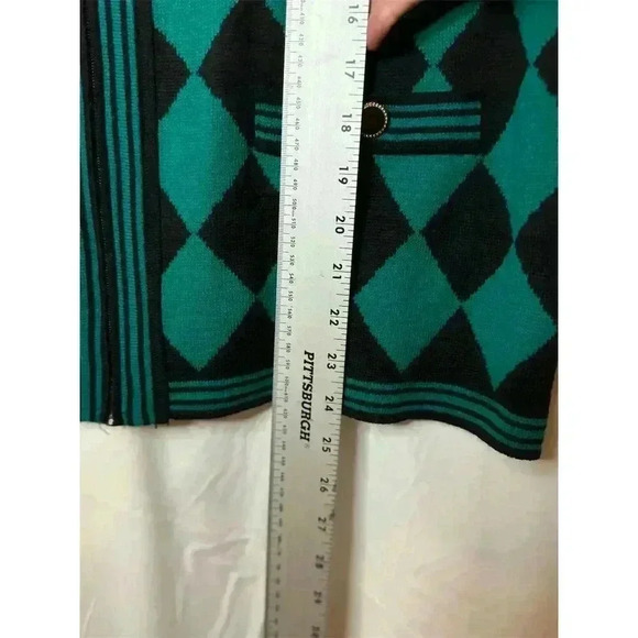 Adolfo Women's Argyle Cardigan Sweater Green Size M - Picture 6 of 8